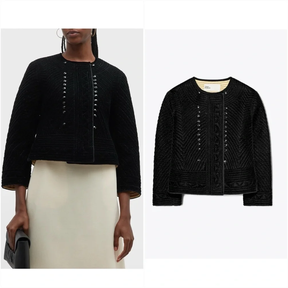 NWT Tory Burch Iridescent Velvet Quilted Jacket $1,498 2